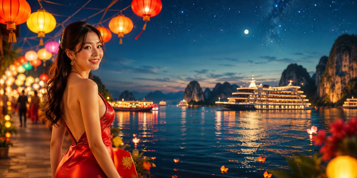 Người chơi game bắn cá tại chợ đêm Hạ Long trong khung cảnh sôi động về đêm