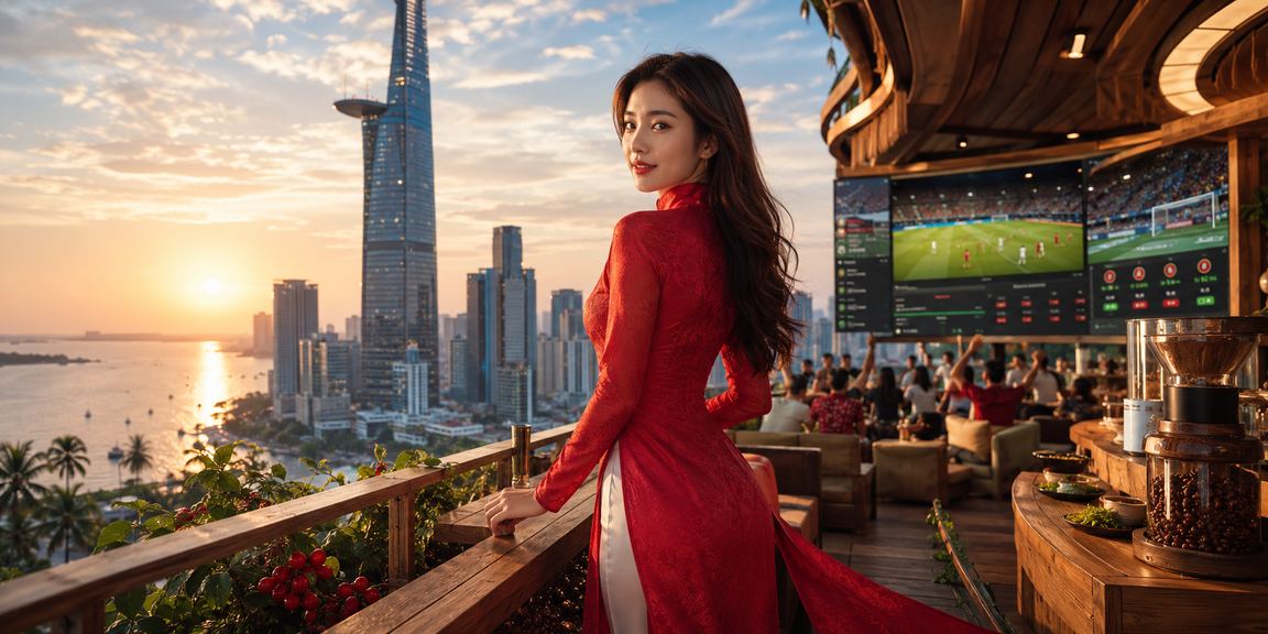 Người dùng tại TP.HCM trong trang phục áo dài trải nghiệm casino trực tuyến trên thiết bị di động